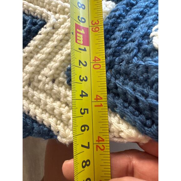 Handmade Crochet Chevron Blanket Blue Cream 81x42 - Picture 2 of 6